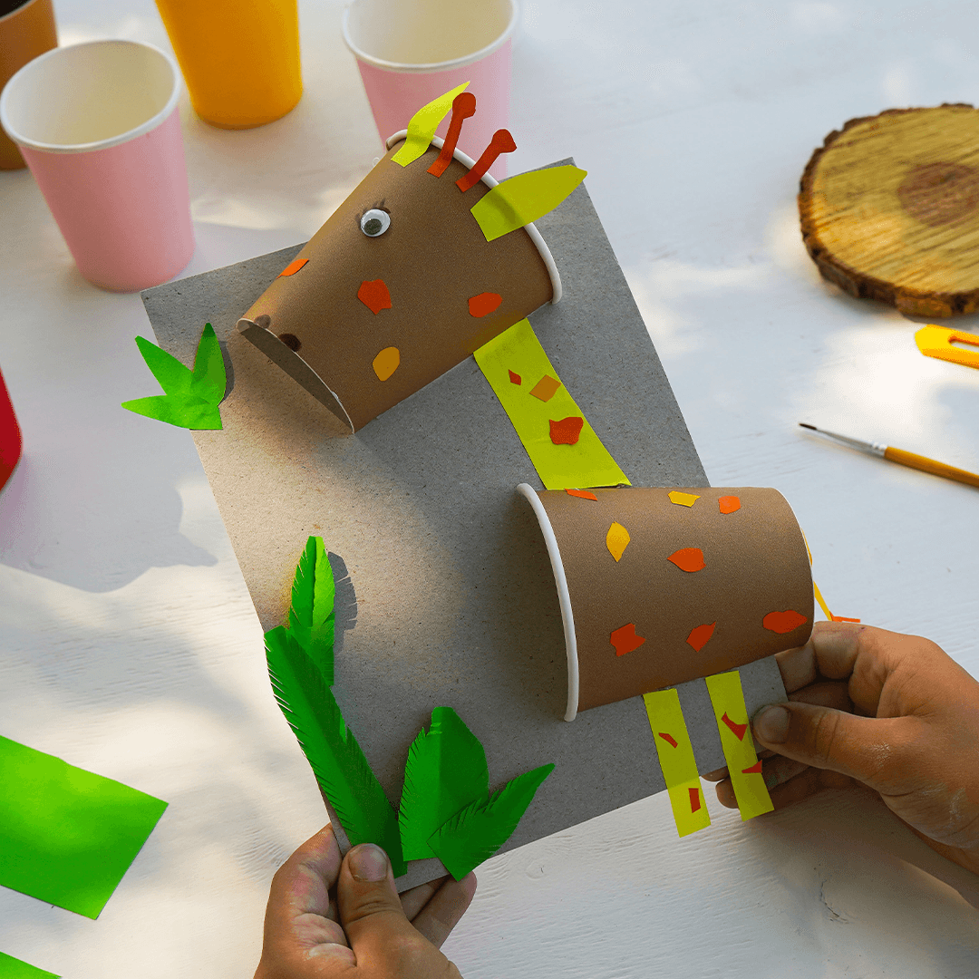  indoor play for kids – crafting a giraffe from paper cups